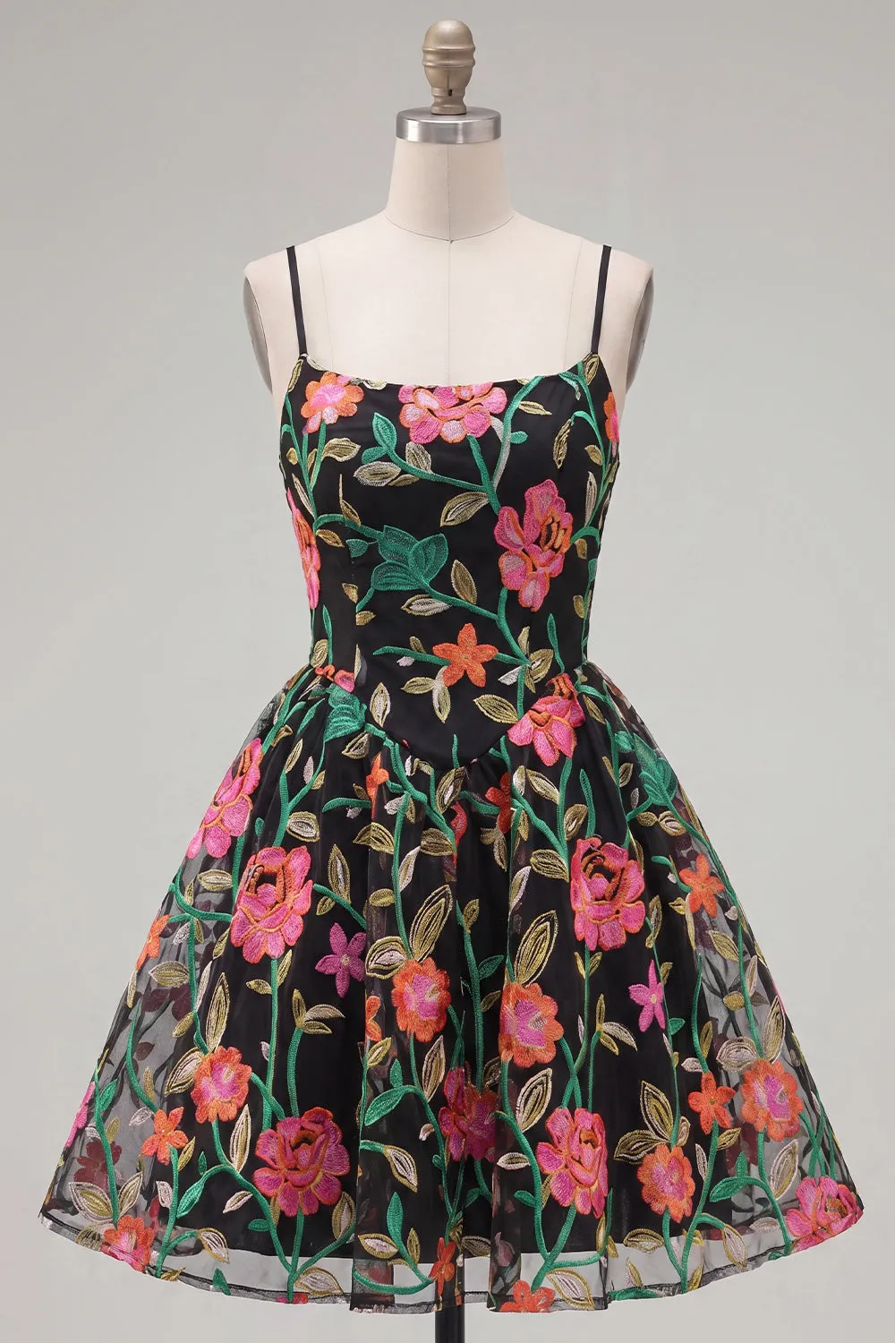 Black Flower Embroidered A Line Homecoming Dress with Lace Up Back sold by Wedtrend product image thumbnail 3