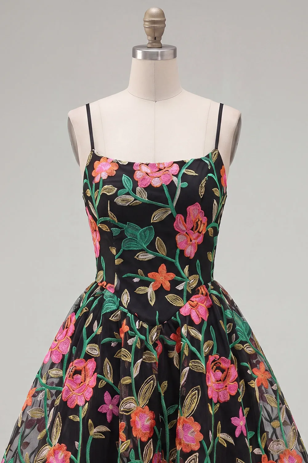 Black Flower Embroidered A Line Homecoming Dress with Lace Up Back sold by Wedtrend product image thumbnail 5