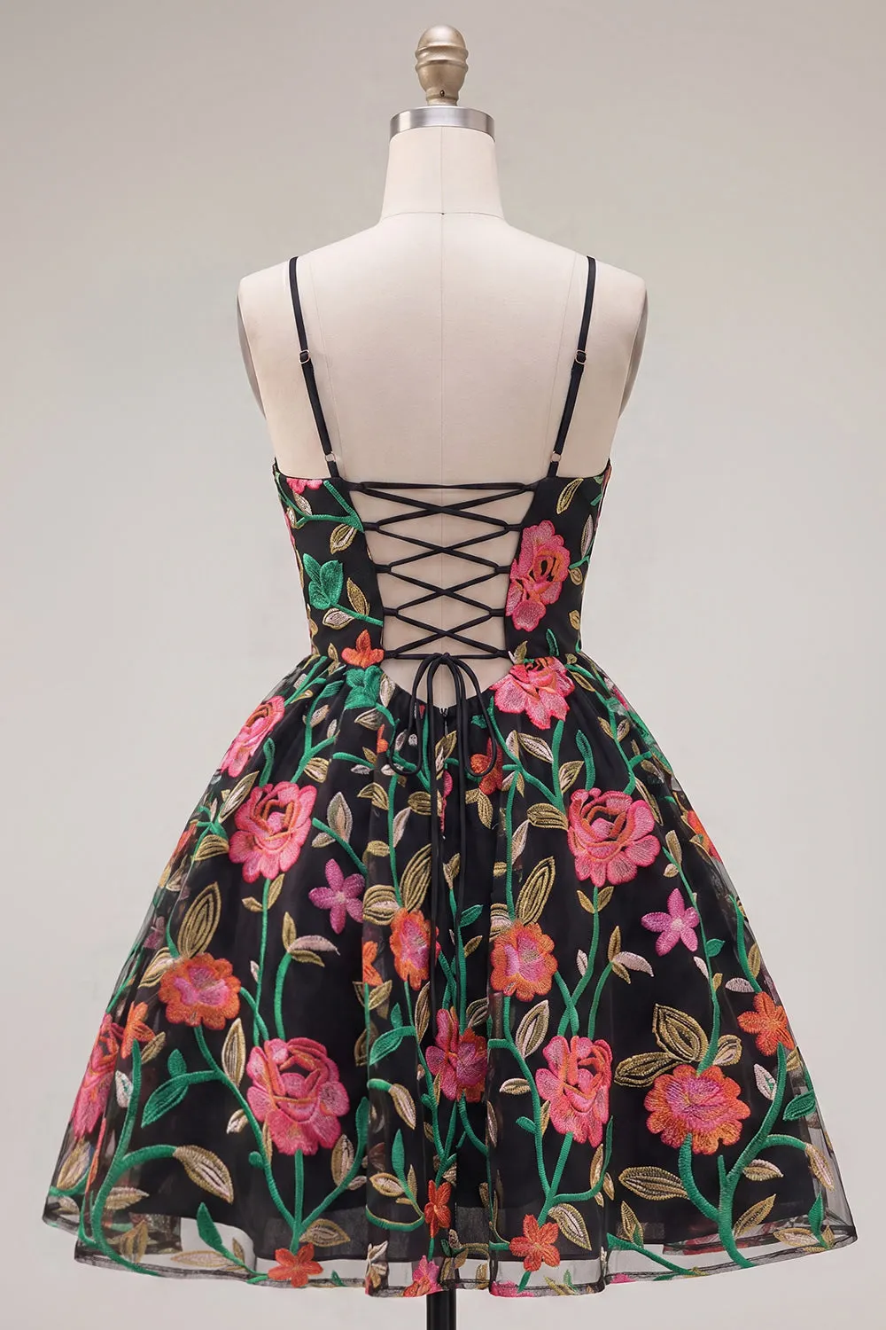 Black Flower Embroidered A Line Homecoming Dress with Lace Up Back sold by Wedtrend product image thumbnail 4