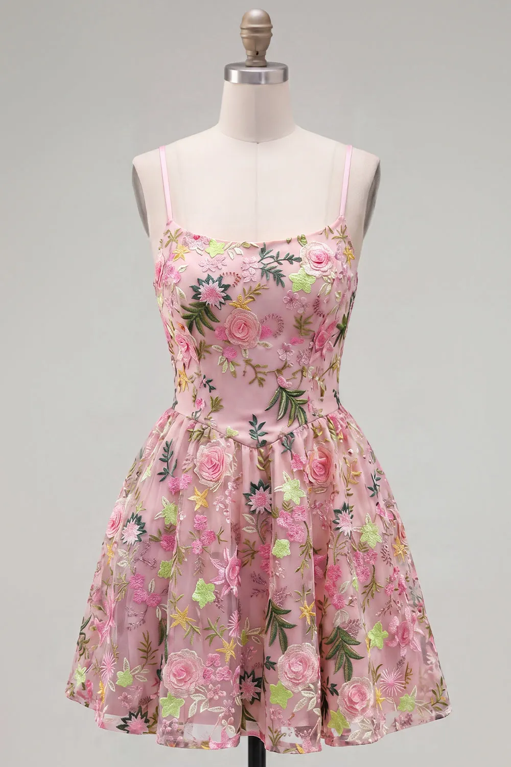 Floral Pink A Line Applique Short Homecoming Dress with Lace Up Back sold by Wedtrend product image thumbnail 3