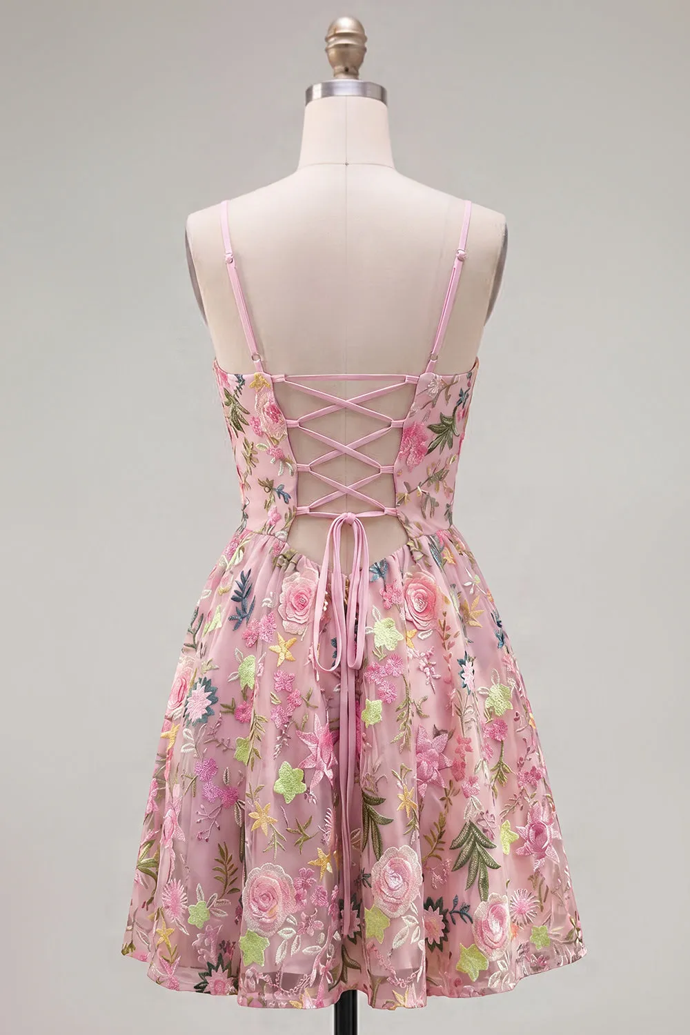 Floral Pink A Line Applique Short Homecoming Dress with Lace Up Back sold by Wedtrend product image thumbnail 4