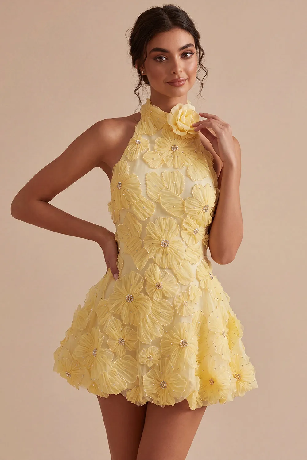 Daffodil A Line Floral Halter Homecoming Dress with Beading sold by Wedtrend
