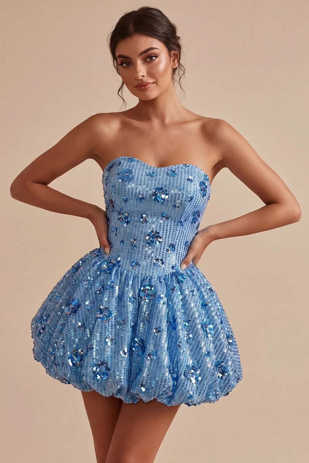 Cute Sky Blue A Line Sweetheart Sequin Homecoming Dress sold by Wedtrend