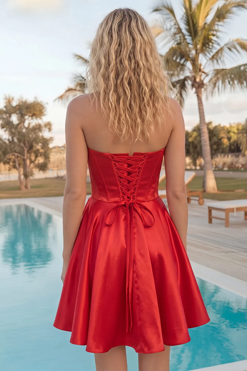 Corset A Line Strapless Red Homecoming Dress with Flower sold by Wedtrend product image thumbnail 2