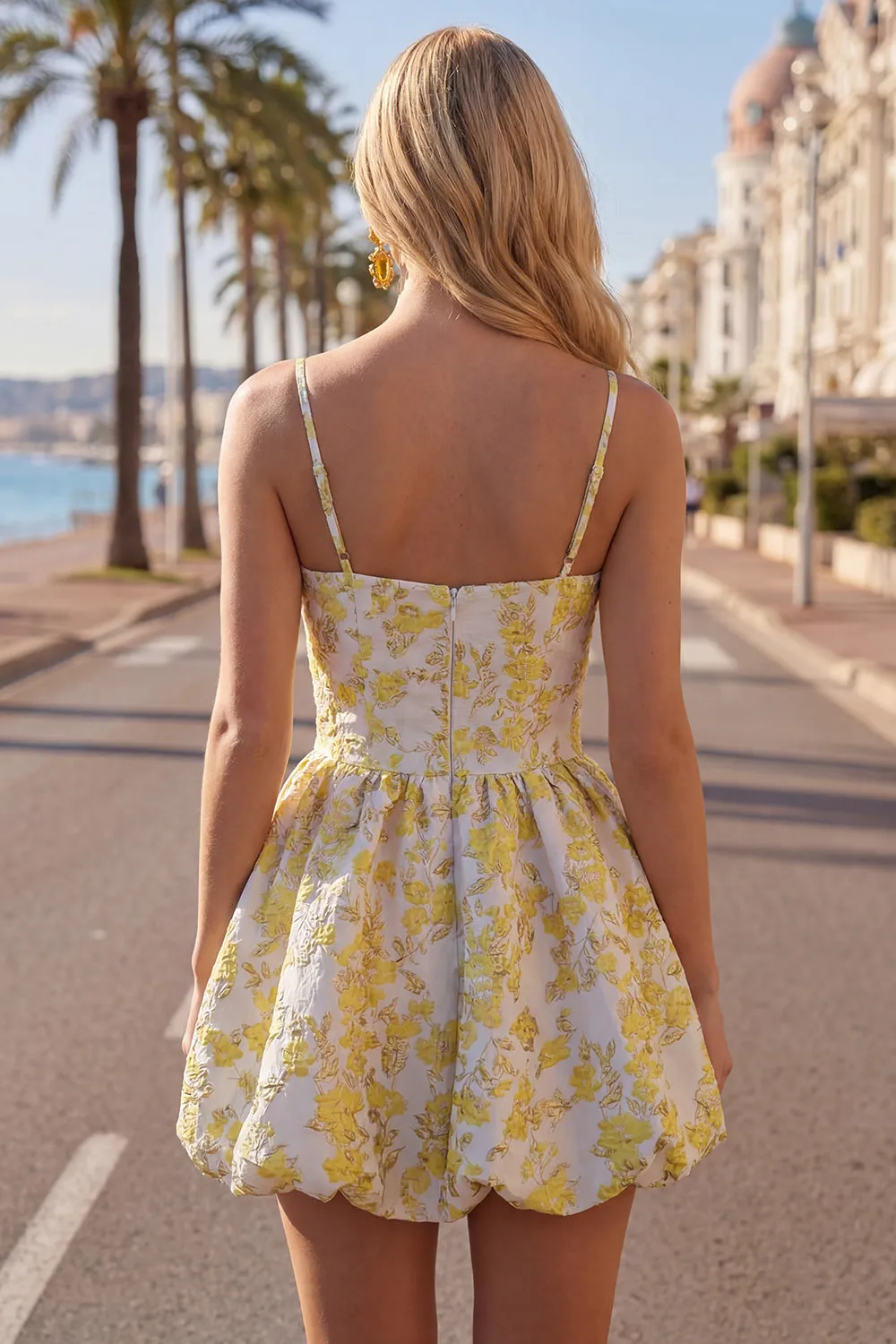 Yellow Jacquard Spaghetti Straps A Line Homecoming Dress sold by Wedtrend product image thumbnail 2