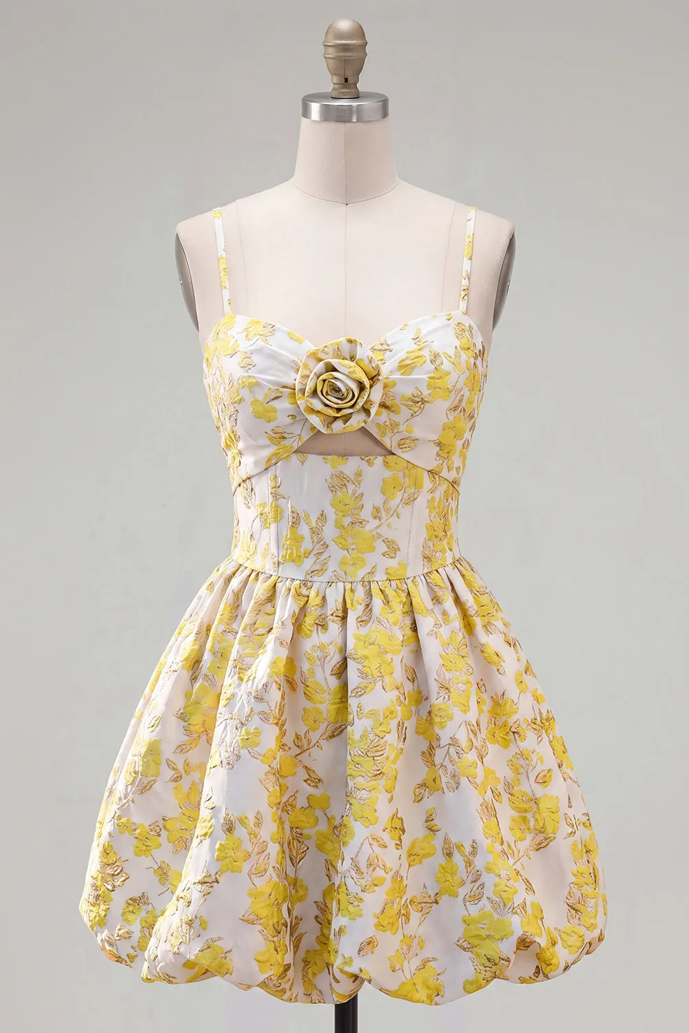 Yellow Jacquard Spaghetti Straps A Line Homecoming Dress sold by Wedtrend product image thumbnail 5