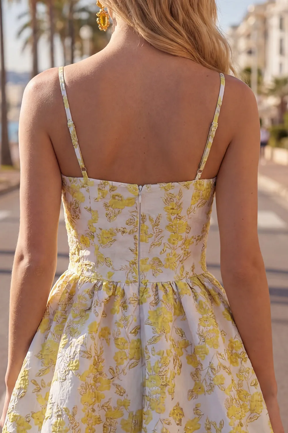 Yellow Jacquard Spaghetti Straps A Line Homecoming Dress sold by Wedtrend product image thumbnail 4