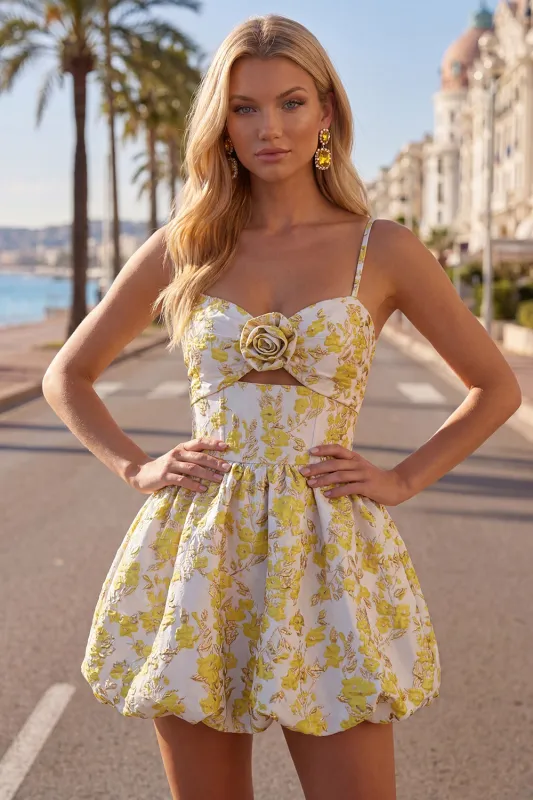 Yellow Jacquard Spaghetti Straps A Line Homecoming Dress made by Wedtrend