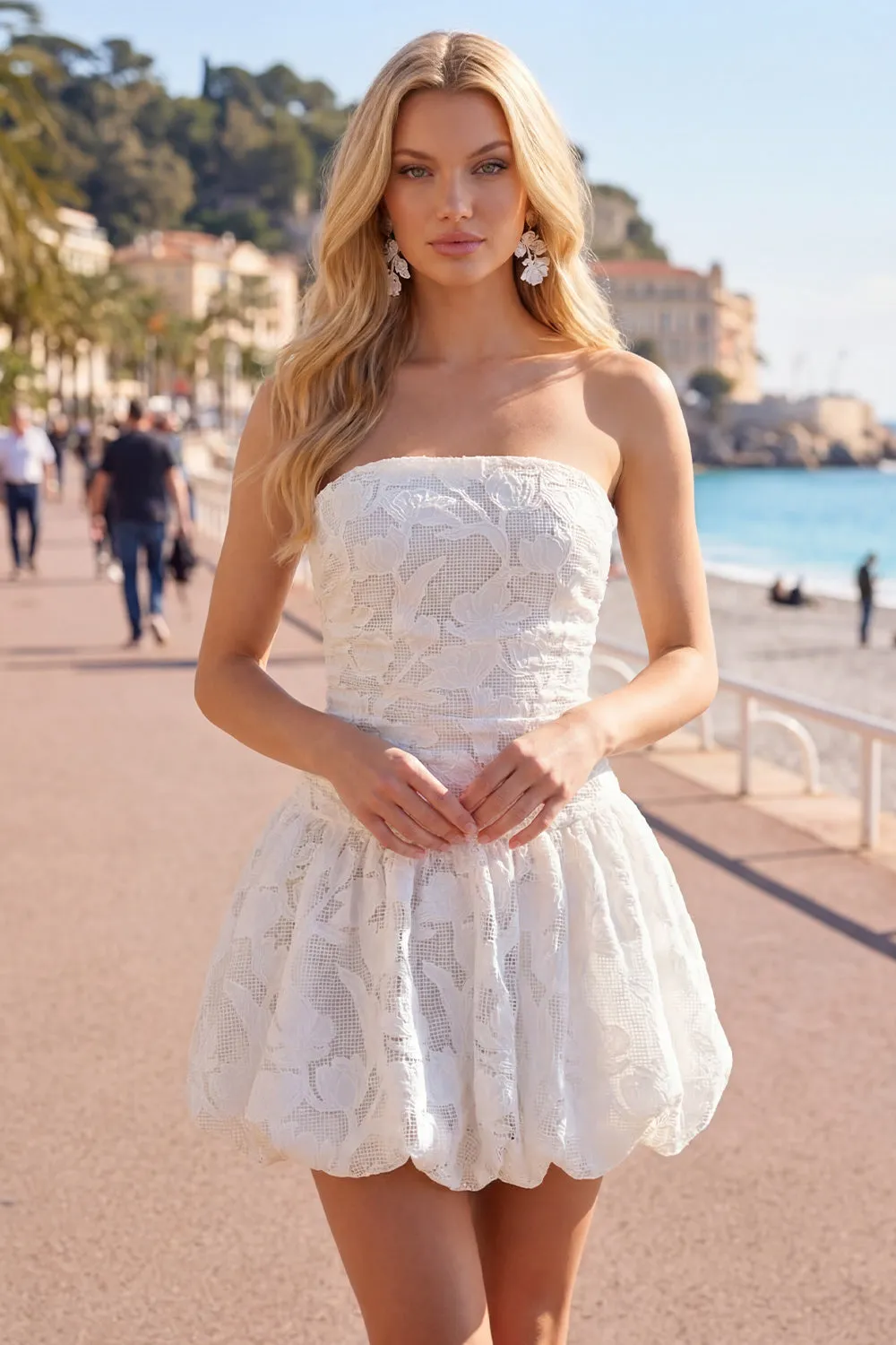 Strapless A Line White Short Homecoming Dress sold by Wedtrend
