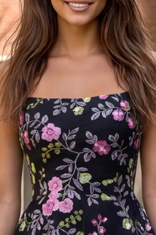 Black Floral Embroidered Sequin A Line Homecoming Dress sold by Wedtrend product image thumbnail 3