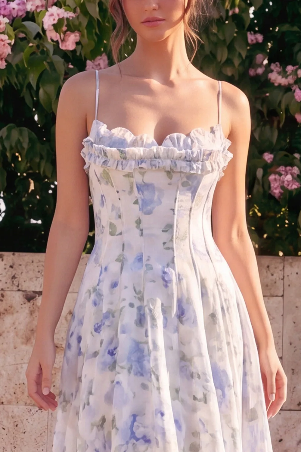 Corset A Line Blue Flower Maxi Wedding Guest Dress sold by Wedtrend product image thumbnail 4