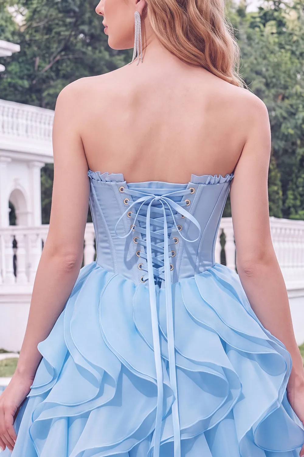 Light Blue Strapless Ruffled A Line Corset Short Homecoming Dress sold by Wedtrend product image thumbnail 4