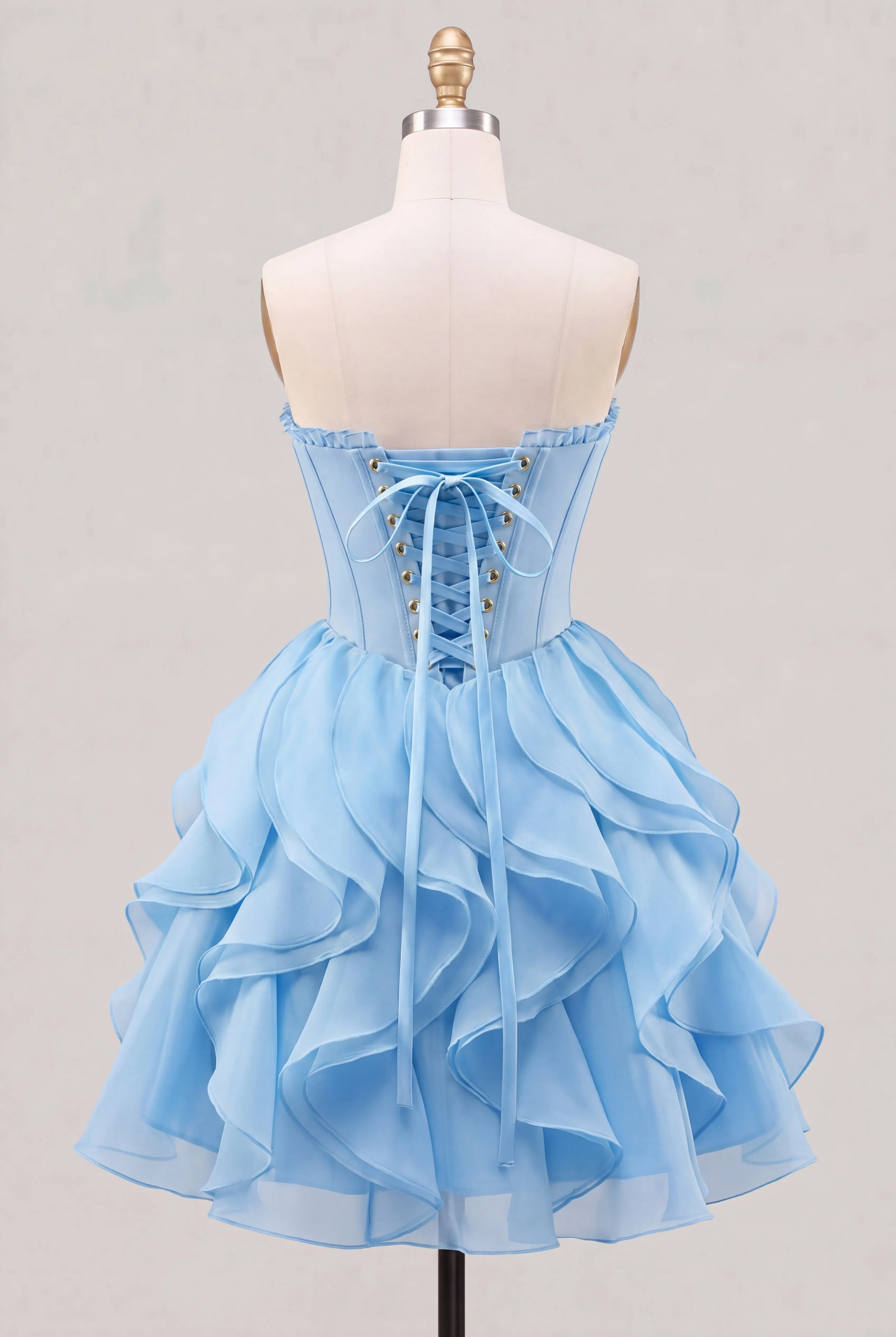 Light Blue Strapless Ruffled A Line Corset Short Homecoming Dress sold by Wedtrend product image thumbnail 5