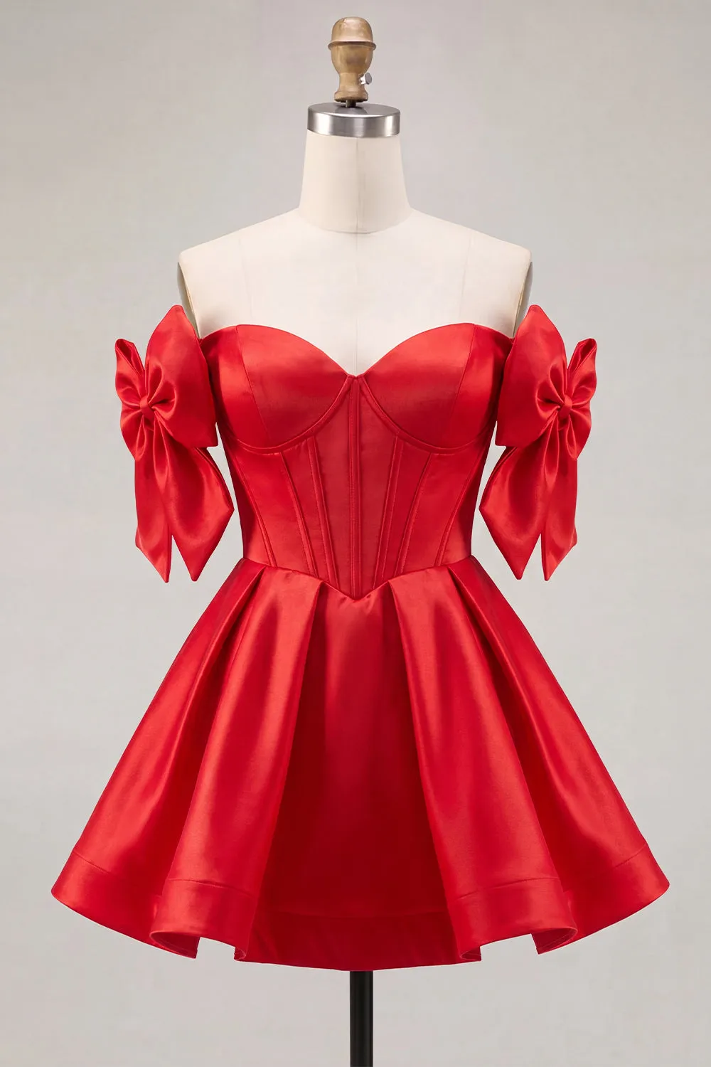 Off the Shoulder A Line Corset Red Homecoming Dress with Bows sold by Wedtrend product image thumbnail 5