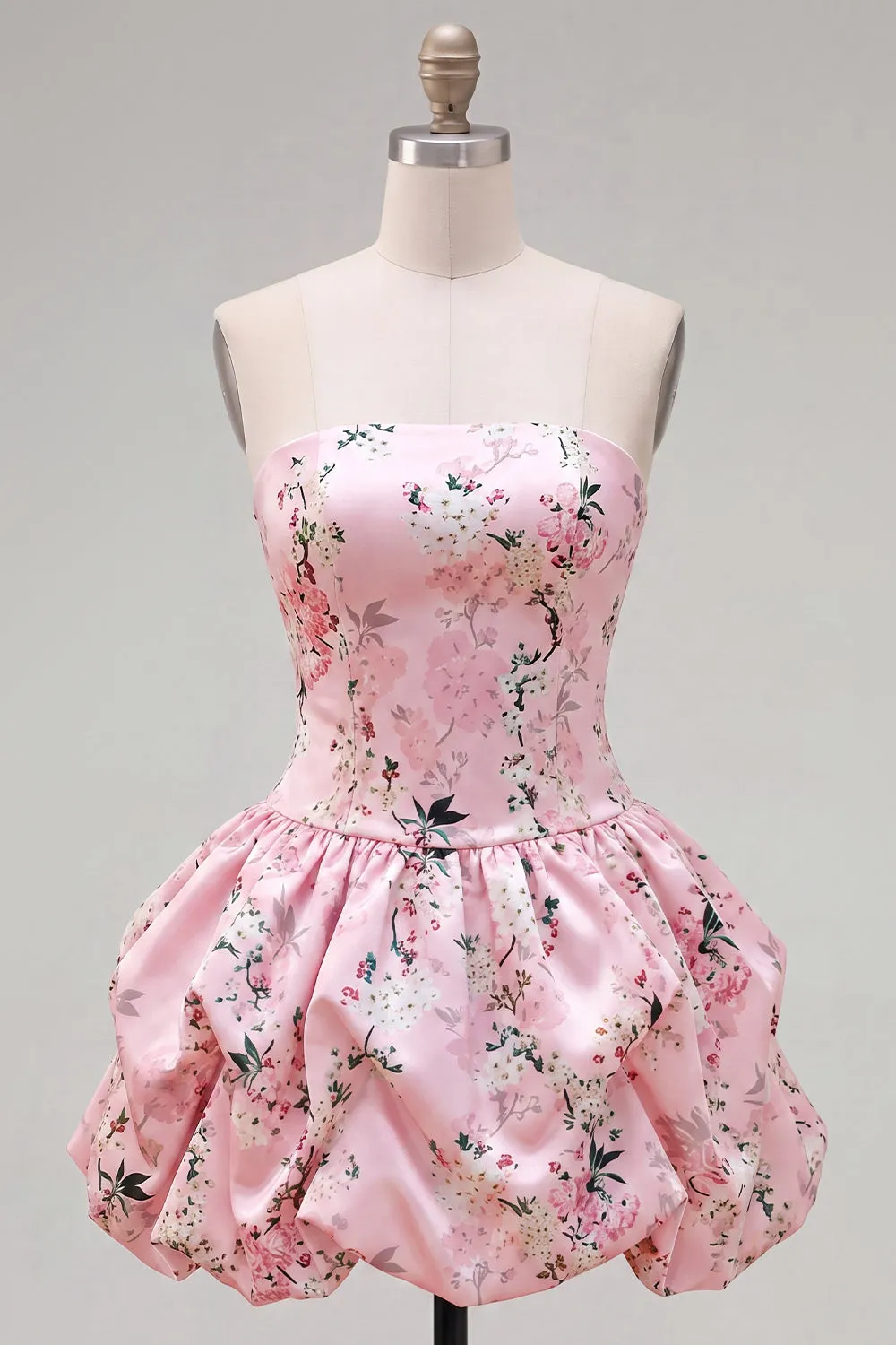 Strapless A Line Floral Satin Pink Homecoming Dress sold by Wedtrend product image thumbnail 5