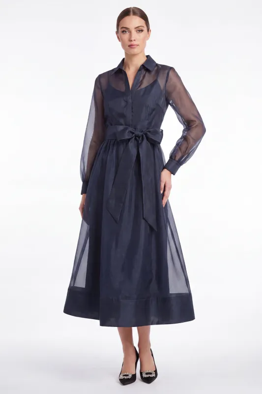 Dark Navy A Line Sheer Long Sleeve Organza Mother of the Bride Dress made by Wedtrend