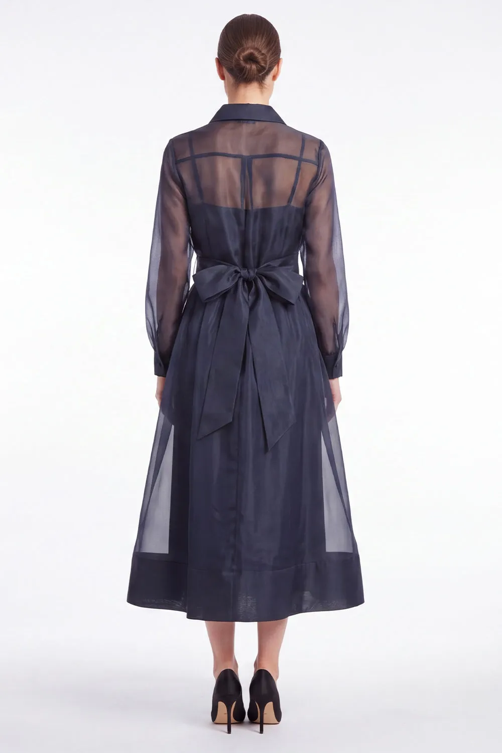 Dark Navy A Line Sheer Long Sleeve Organza Mother of the Bride Dress sold by Wedtrend product image thumbnail 2