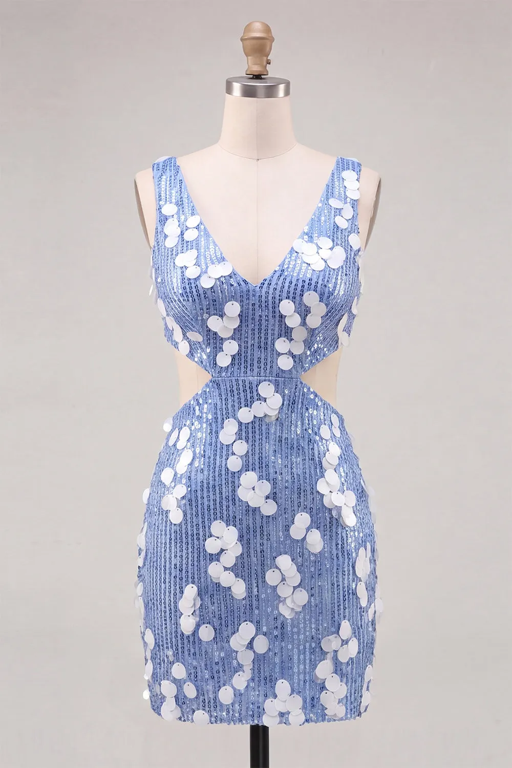 Bodycon Sequin V Neck Cut Out Blue Homecoming Dress sold by Wedtrend product image thumbnail 5