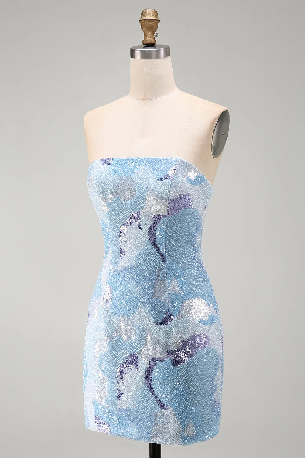 Strapless Blue Sequin Beaded Bodycon Short Homecoming Dress sold by Wedtrend product image thumbnail 3