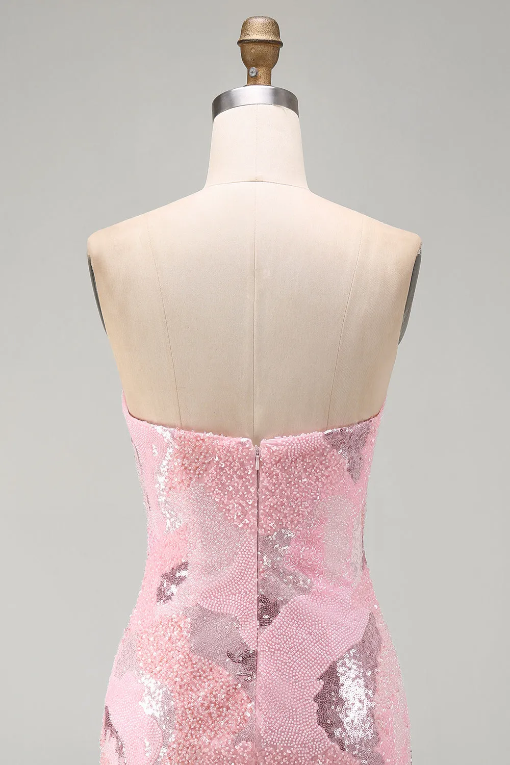 Pink Beaded Bodycon Strapless Short Homecoming Dress with Sequins sold by Wedtrend product image thumbnail 5