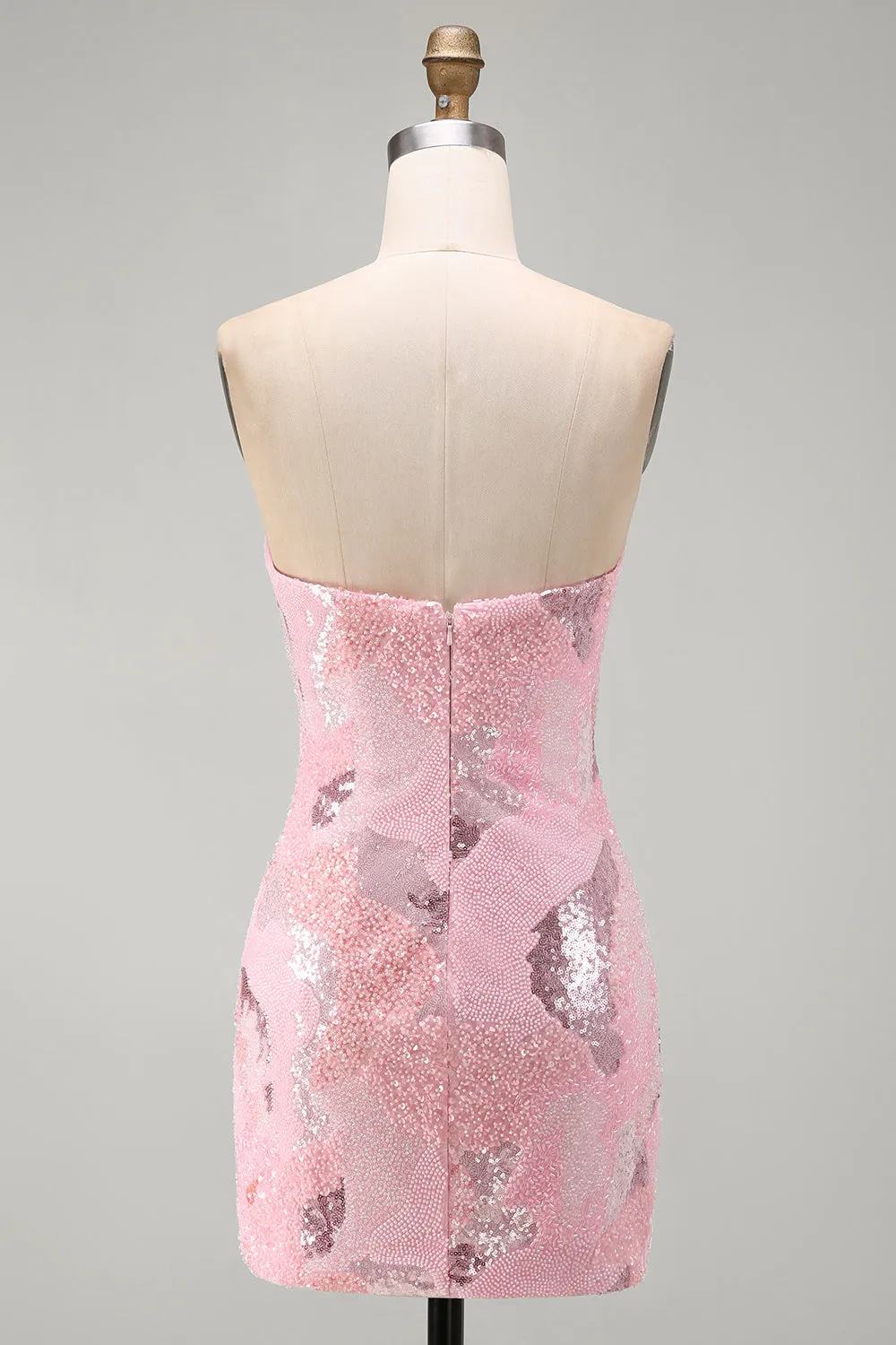 Pink Beaded Bodycon Strapless Short Homecoming Dress with Sequins sold by Wedtrend product image thumbnail 2