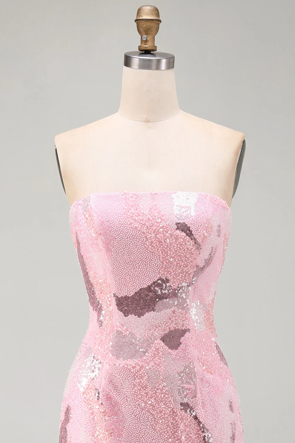Pink Beaded Bodycon Strapless Short Homecoming Dress with Sequins sold by Wedtrend product image thumbnail 4