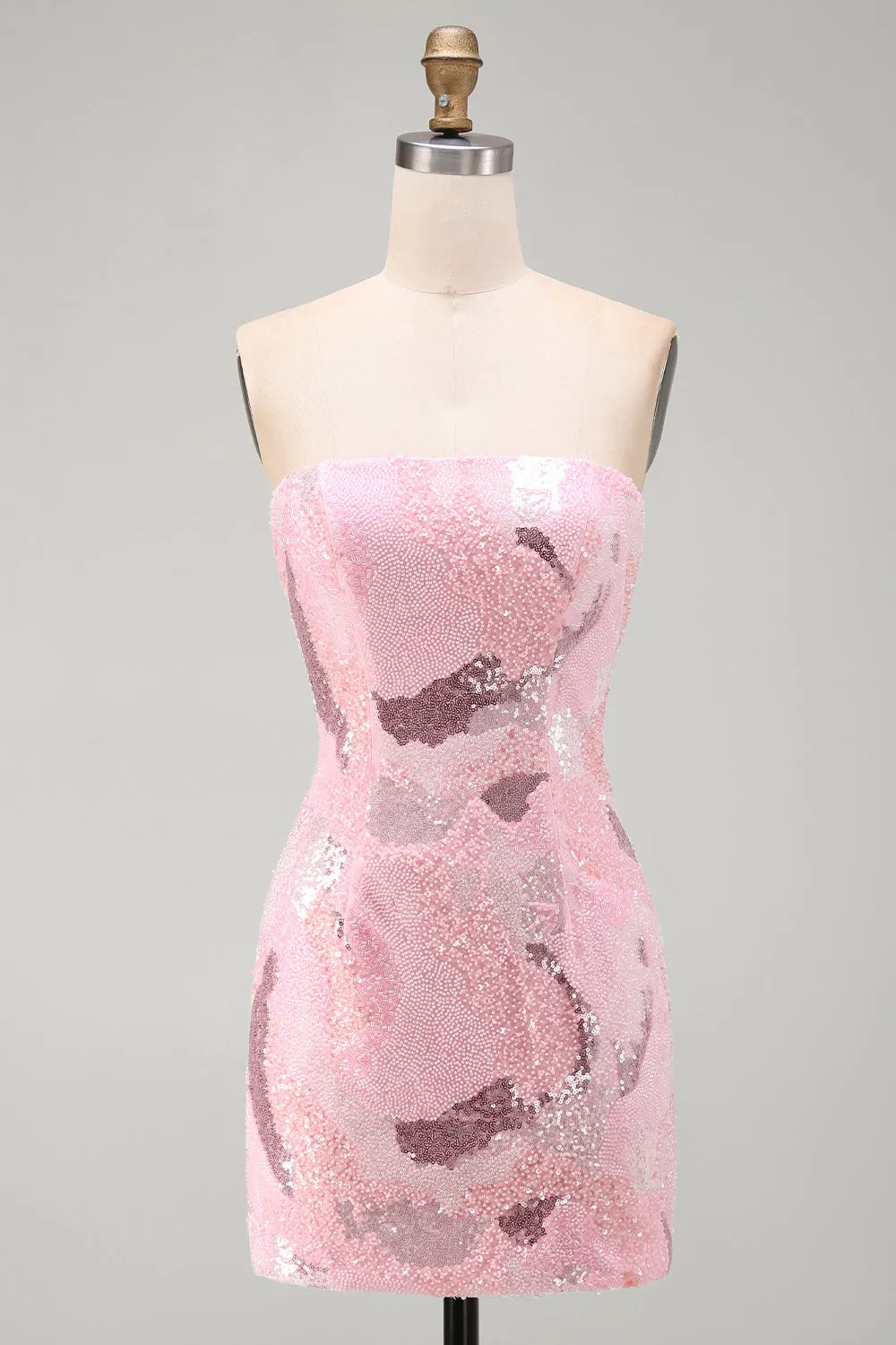 Pink Beaded Bodycon Strapless Short Homecoming Dress with Sequins sold by Wedtrend