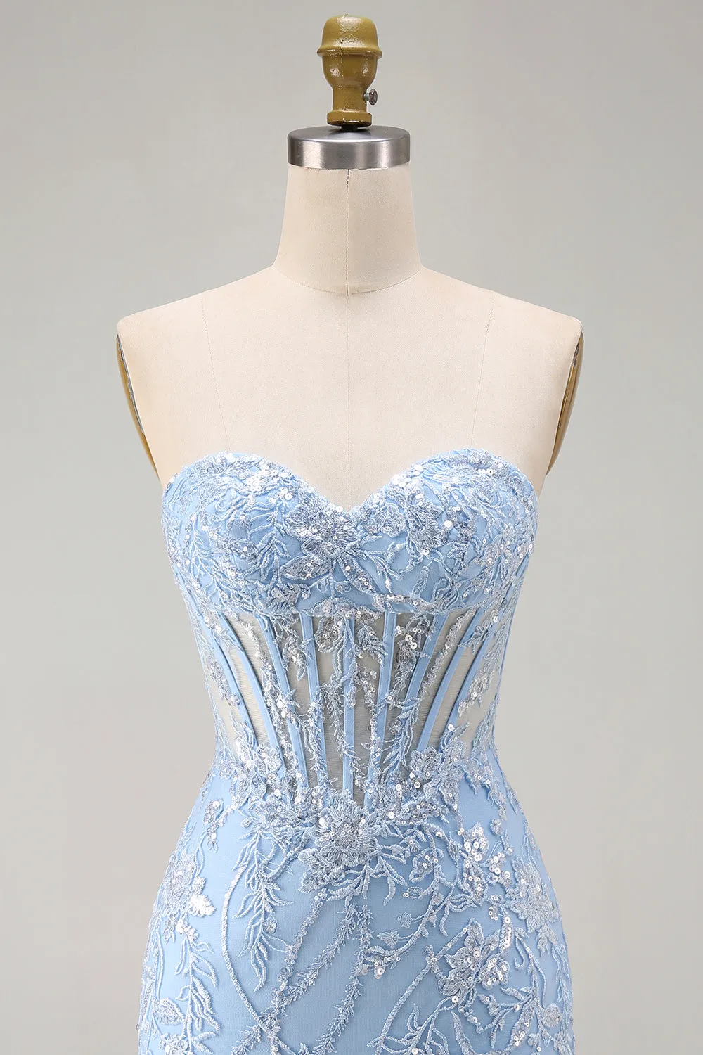Strapless Blue Corset Embroidered Bodycon Homecoming Dress sold by Wedtrend product image thumbnail 4