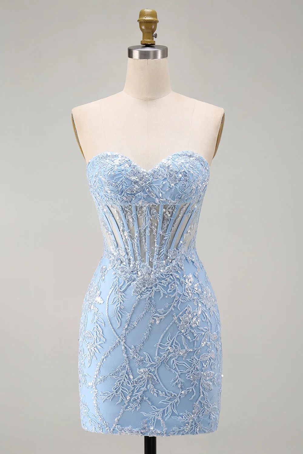 Strapless Blue Corset Embroidered Bodycon Homecoming Dress sold by Wedtrend