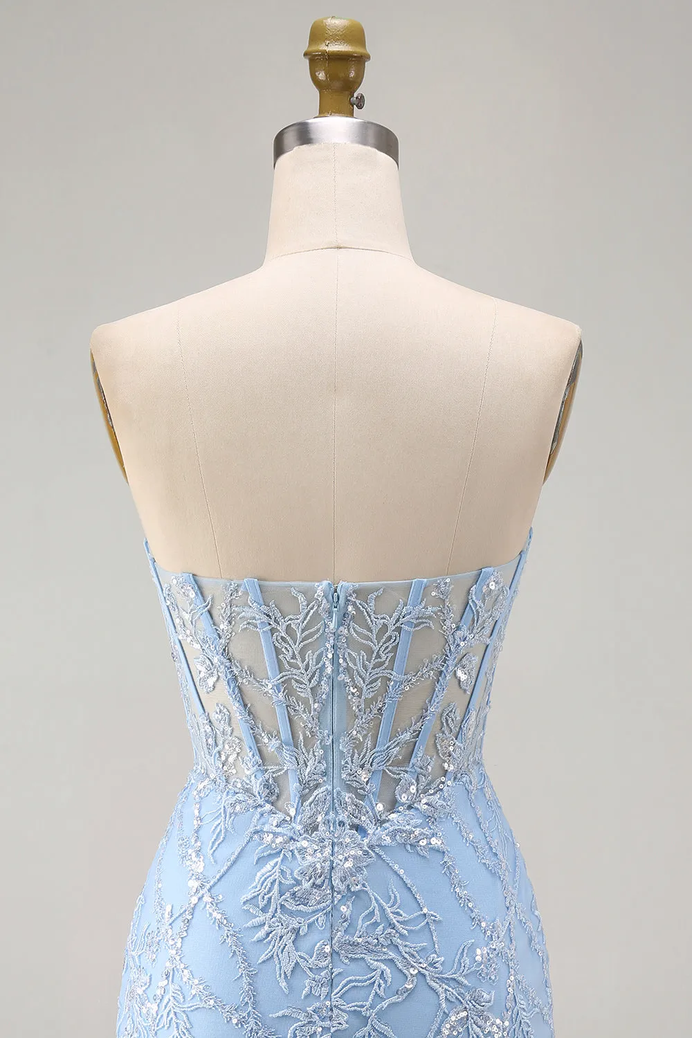 Strapless Blue Corset Embroidered Bodycon Homecoming Dress sold by Wedtrend product image thumbnail 5