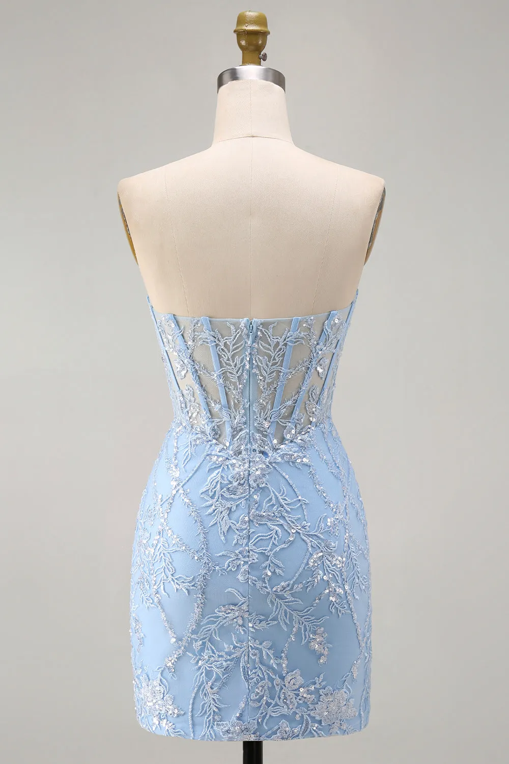Strapless Blue Corset Embroidered Bodycon Homecoming Dress sold by Wedtrend product image thumbnail 2