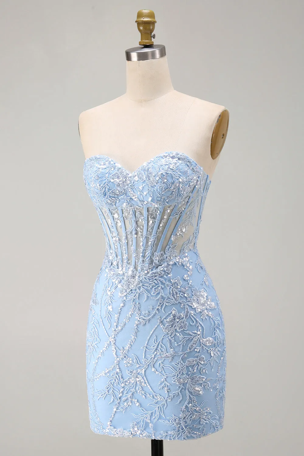 Strapless Blue Corset Embroidered Bodycon Homecoming Dress sold by Wedtrend product image thumbnail 3