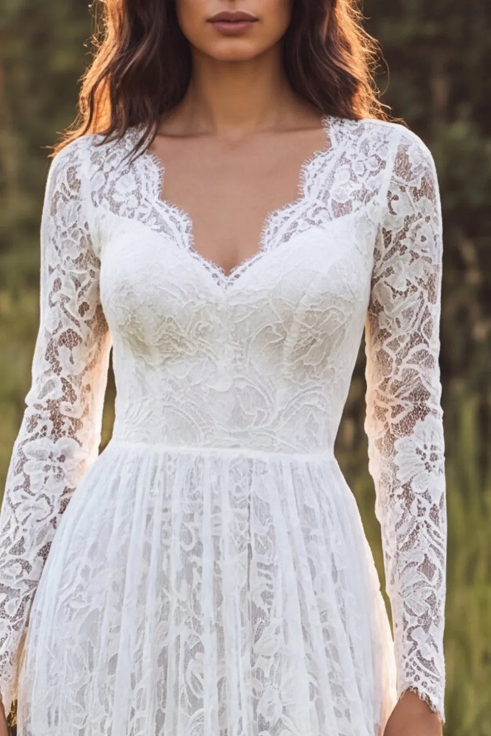 Lace Ivory A Line V Neck Long Sleeve Wedding Dress sold by Wedtrend product image thumbnail 3