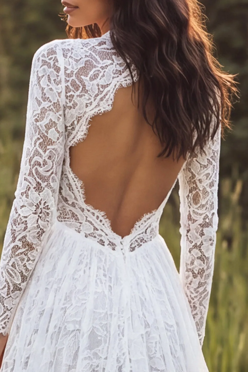 Lace Ivory A Line V Neck Long Sleeve Wedding Dress sold by Wedtrend product image thumbnail 4
