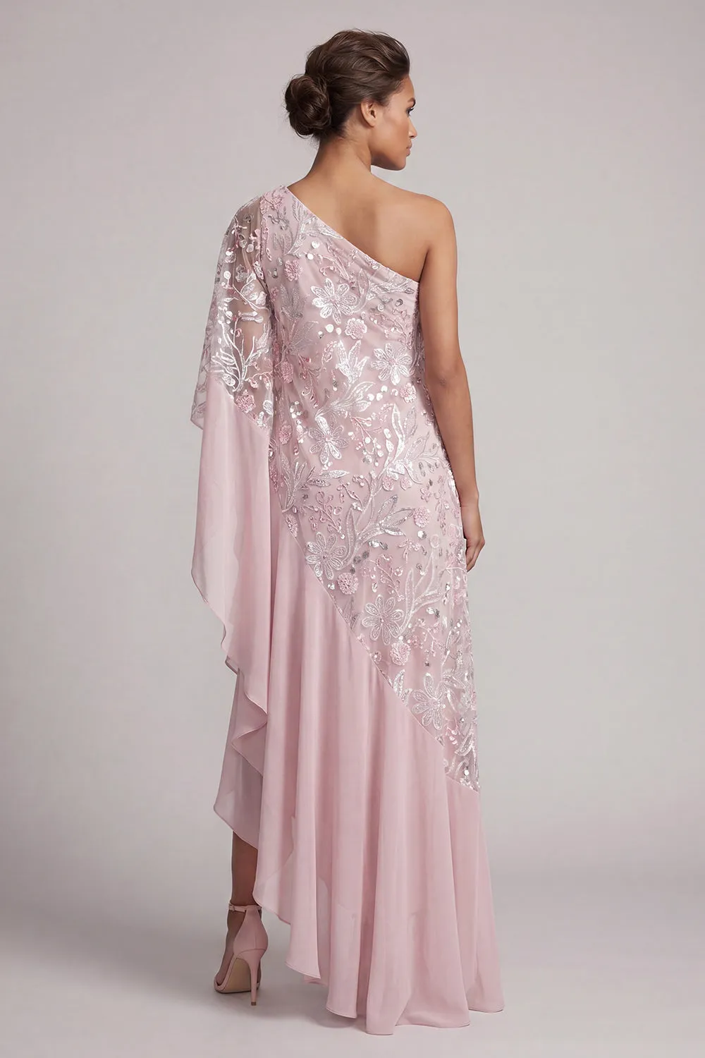 Pink One Shoulder Sequin Long Mother of the Bride Dress with Cape Sleeves sold by Wedtrend product image thumbnail 2