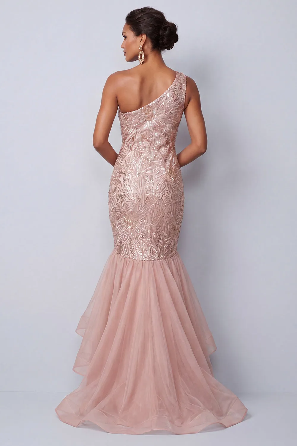 One Shoulder Mermaid Sequin Pink Mother of the Bride Dress with Ruffles sold by Wedtrend product image thumbnail 2