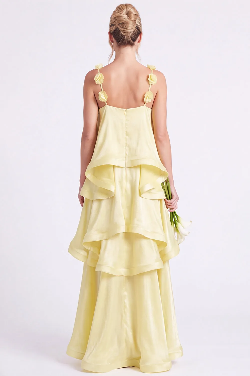 Daffodil Tiered Ruffle A Line Bridesmaid Dress with 3D Flowers sold by Wedtrend product image thumbnail 2
