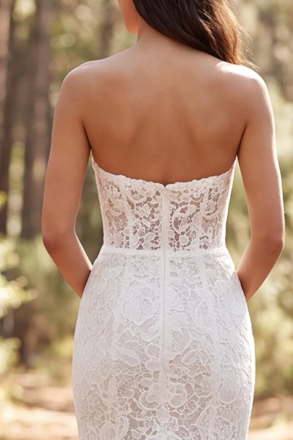 Strapless Ivory Lace Mermaid Wedding Dress with Ruffled Slit sold by Wedtrend product image thumbnail 4