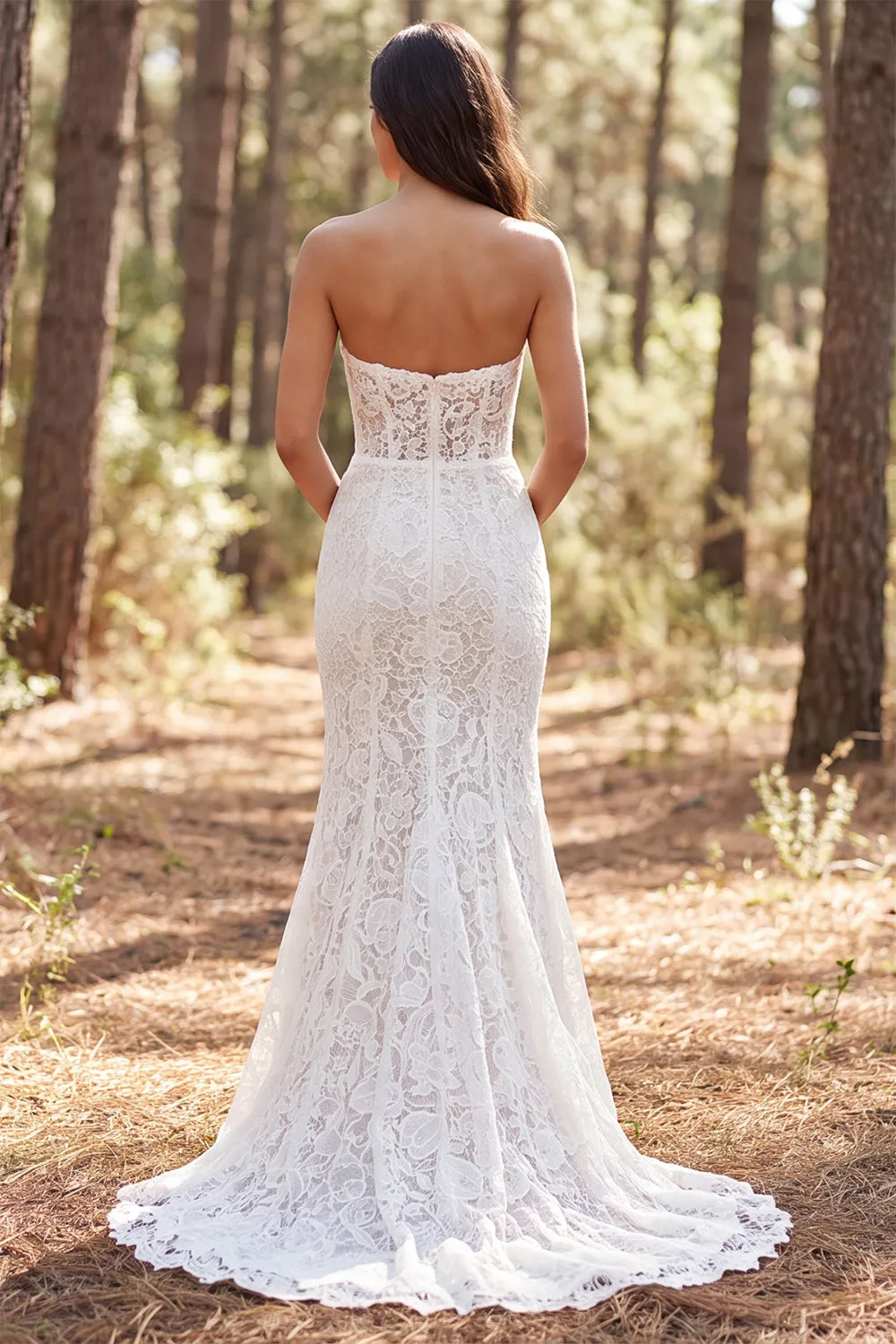 Strapless Ivory Lace Mermaid Wedding Dress with Ruffled Slit sold by Wedtrend product image thumbnail 2