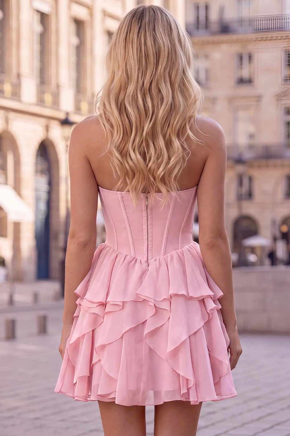 Strapless Corset A Line Ruffle Pink Homecoming Dress sold by Wedtrend product image thumbnail 2