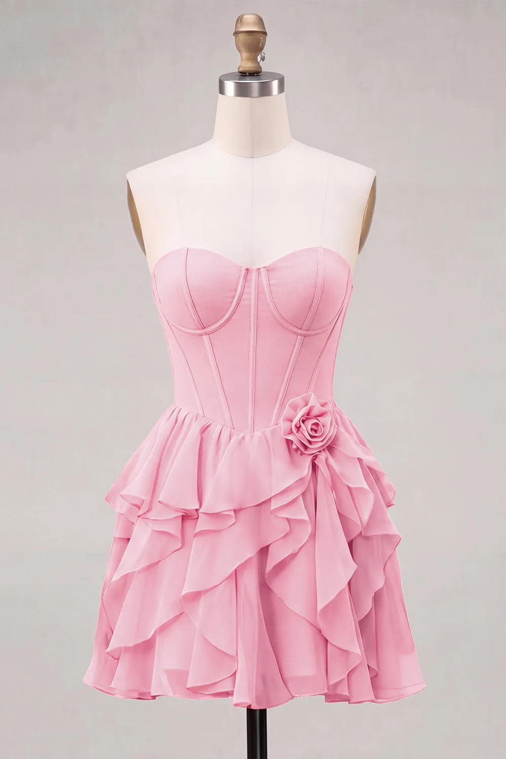 Strapless Corset A Line Ruffle Pink Homecoming Dress sold by Wedtrend product image thumbnail 3