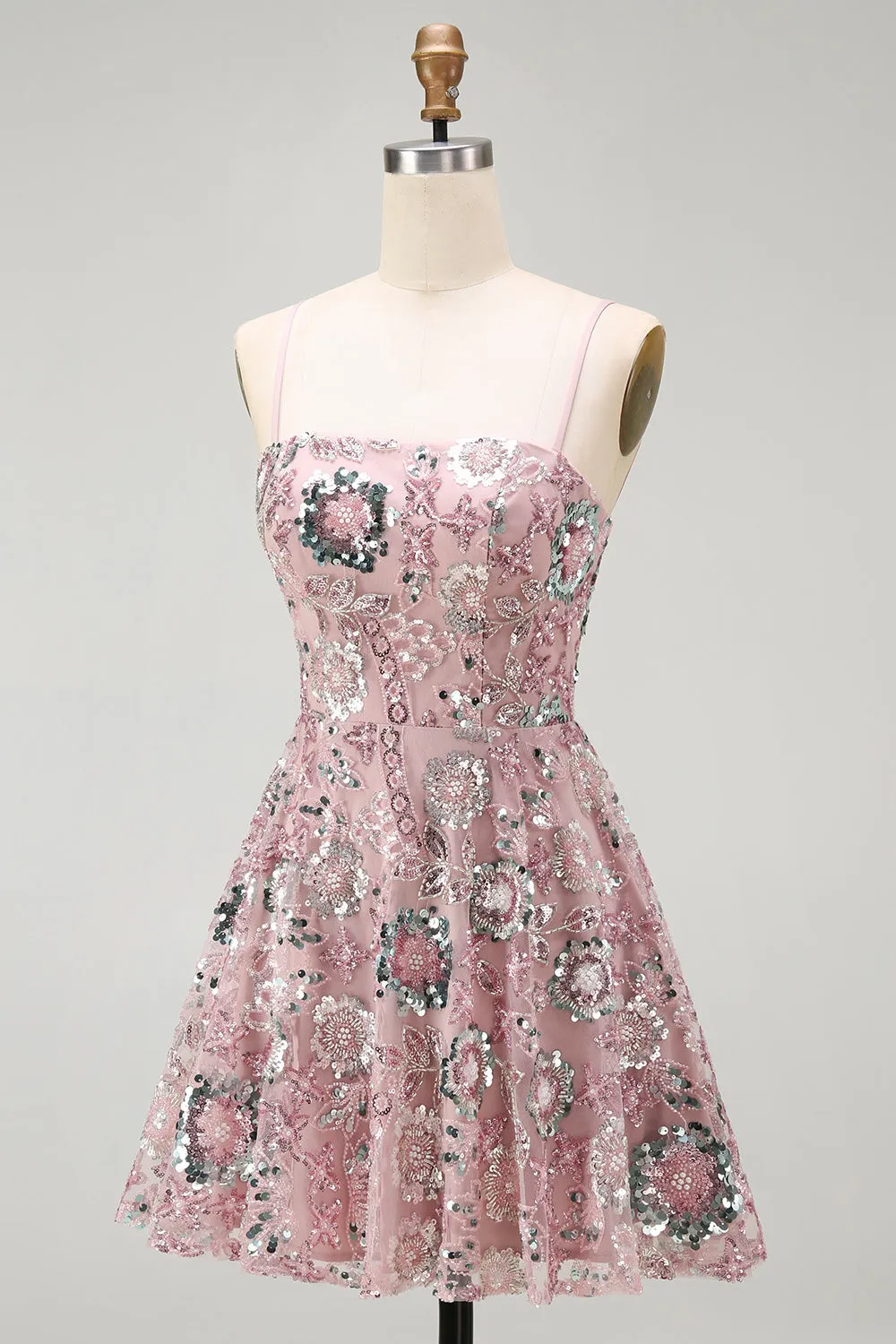 Blush Sequin Beaded A Line Short Homecoming Dress sold by Wedtrend product image thumbnail 3
