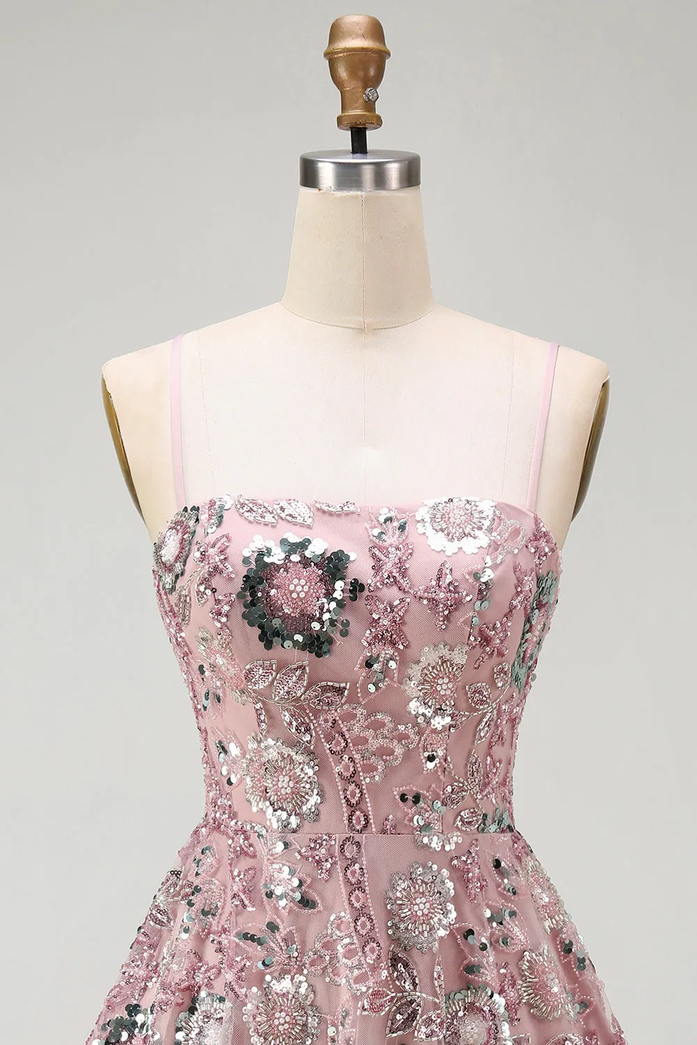 Blush Sequin Beaded A Line Short Homecoming Dress sold by Wedtrend product image thumbnail 4