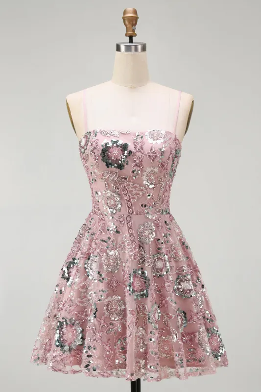 Blush Sequin Beaded A Line Short Homecoming Dress made by Wedtrend