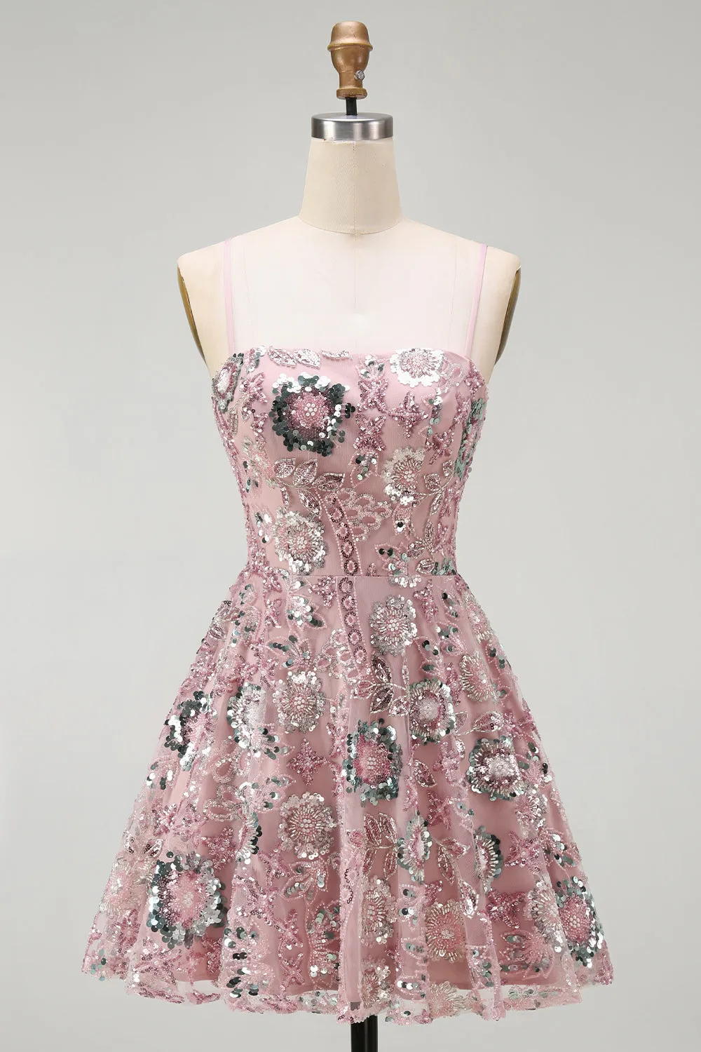 Blush Sequin Beaded A Line Short Homecoming Dress sold by Wedtrend
