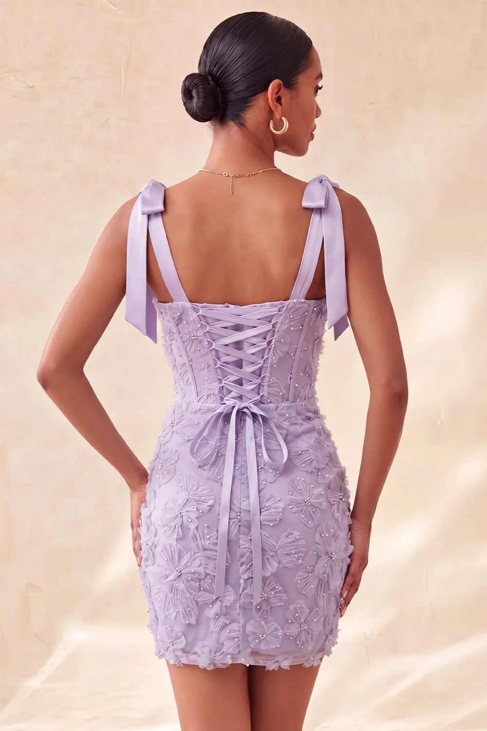 Lilac Corset Pearl Beaded Bodycon Homecoming Dress with Lace Up Back sold by Wedtrend product image thumbnail 2