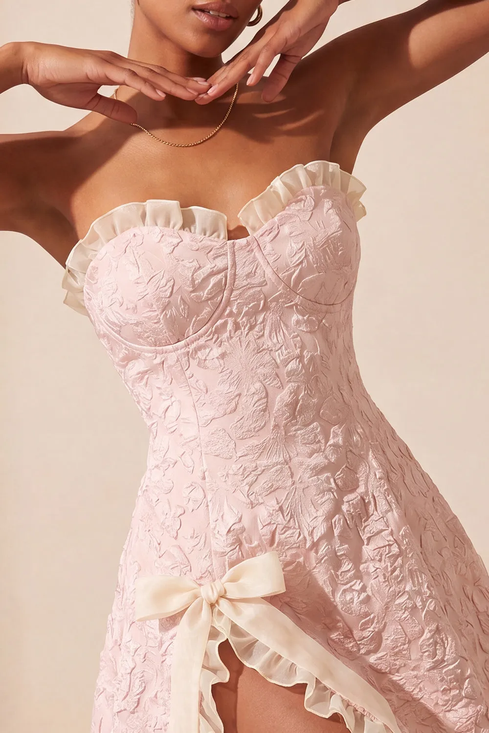 Cute Blush Jacquard A Line Ruffled Sweetheart Homecoming Dress with Slit sold by Wedtrend product image thumbnail 3