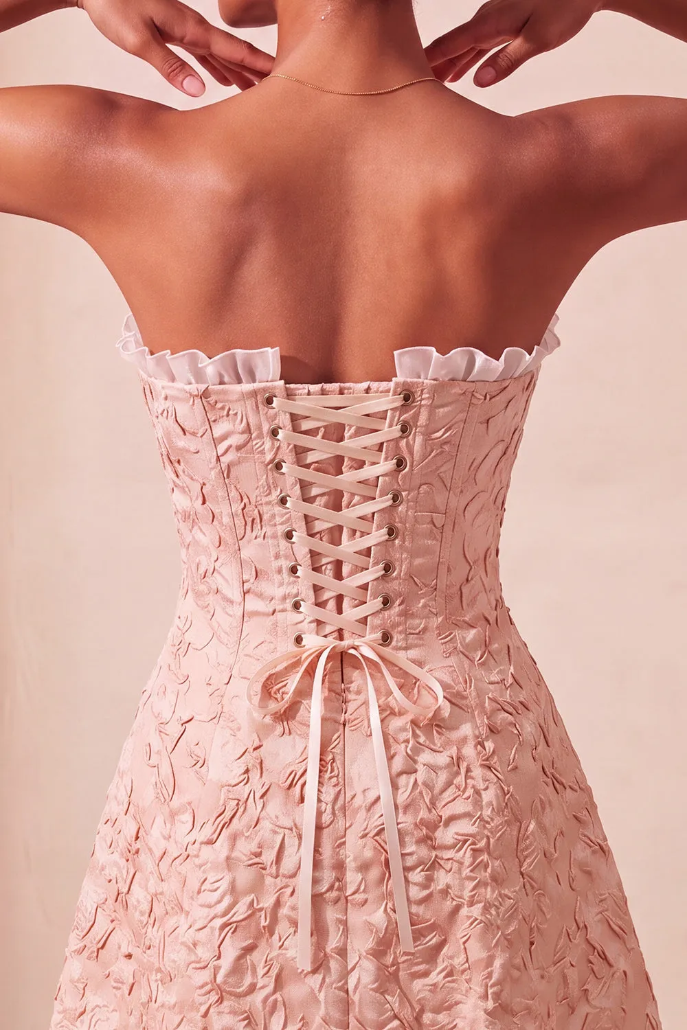 Cute Blush Jacquard A Line Ruffled Sweetheart Homecoming Dress with Slit sold by Wedtrend product image thumbnail 4