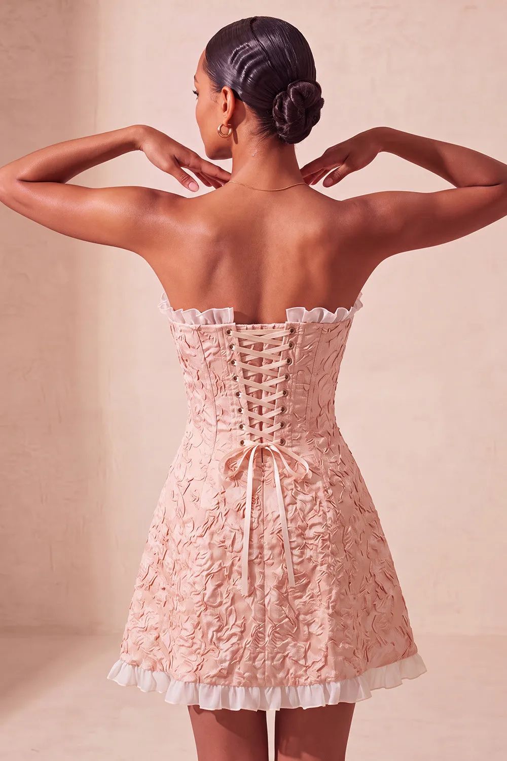 Cute Blush Jacquard A Line Ruffled Sweetheart Homecoming Dress with Slit sold by Wedtrend product image thumbnail 2
