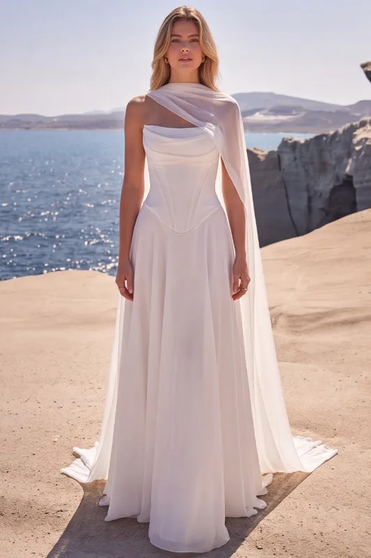 White A Line Strapless Corset Wedding Dress with Ribbon made by Wedtrend